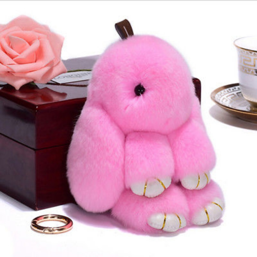 Pink Fluffy Bunny Keyring
